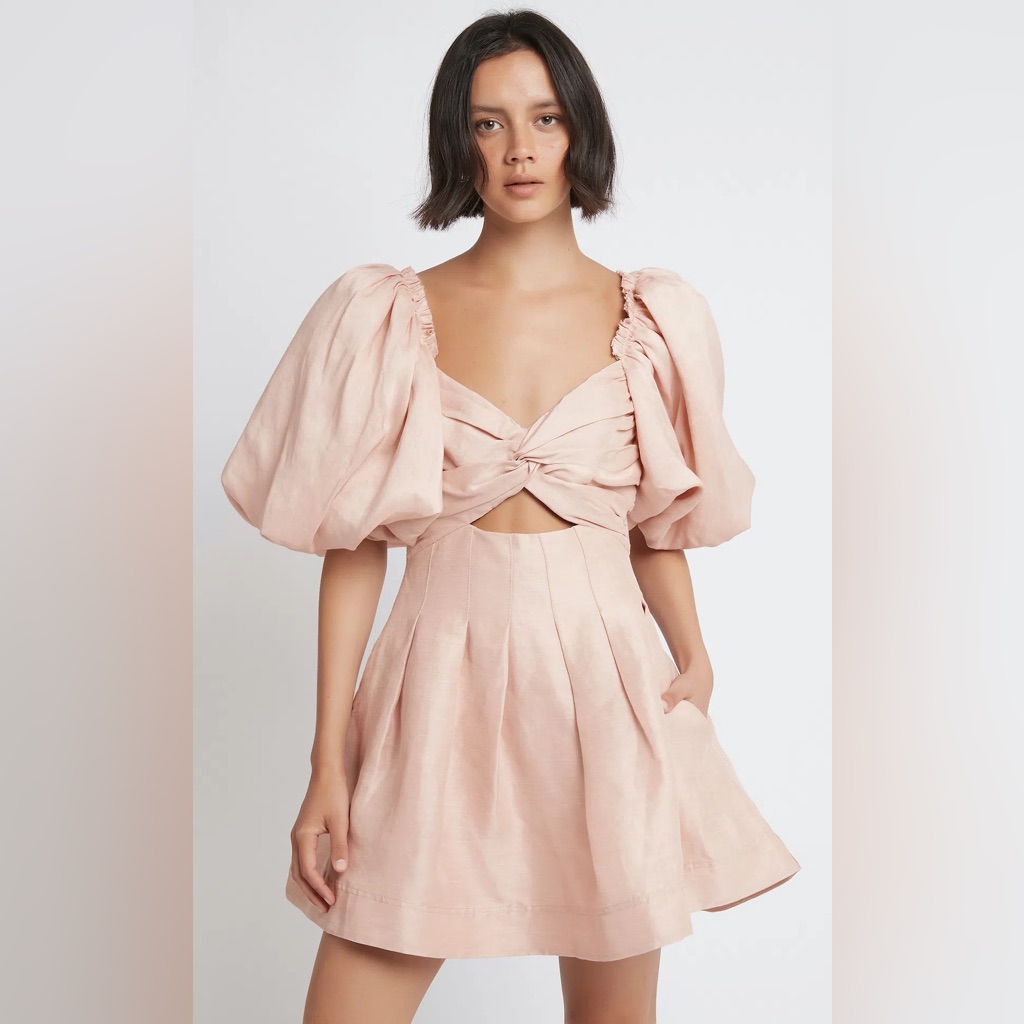 Aje Dusk Knot Puff Sleeve Mini Dress Blush